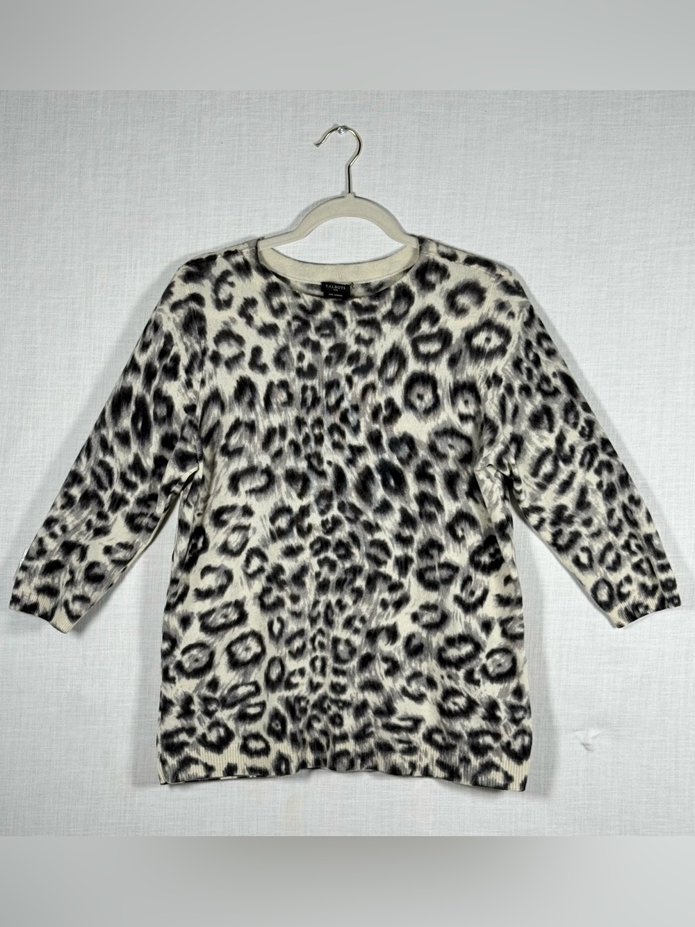 Talbots Plus XL 100% Cashmere Leopard Print 3/4 Sleeve Sweater
